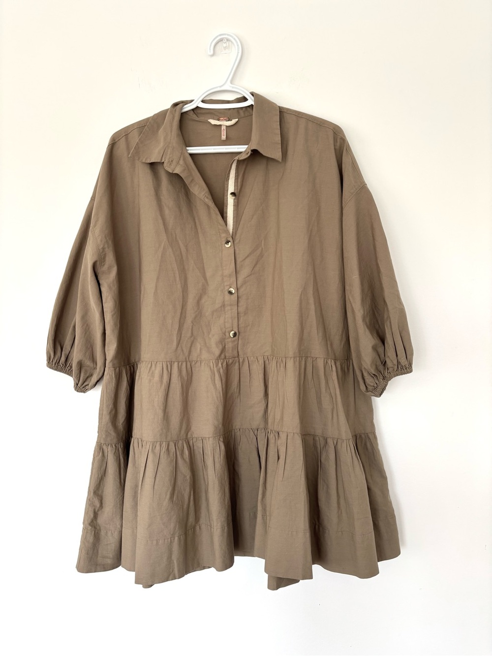 Free People Khaki Misha Babydoll Mini Dress